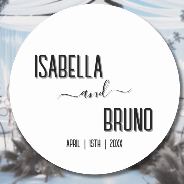 Modern, Stylish Black Personalized Text Wedding Classic Round Sticker (Creator Uploaded)