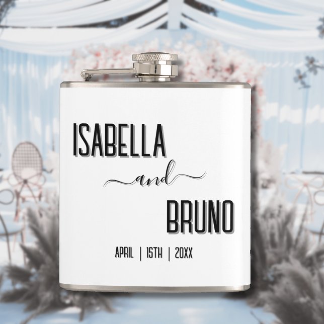 Modern, Stylish Black Personalized Text Wedding Flask (Creator Uploaded)