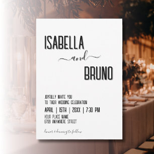 Modern, Stylish Black Personalized Text Wedding Invitation