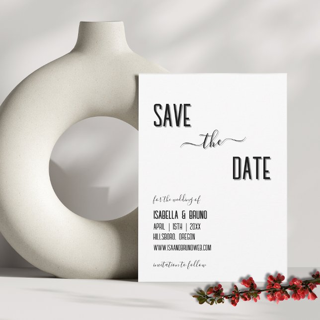 Modern, Stylish Black Personalized Text Wedding Save The Date (Creator Uploaded)