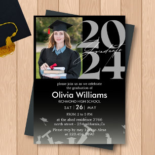 Modern stylish black Photo Graduation Announcement