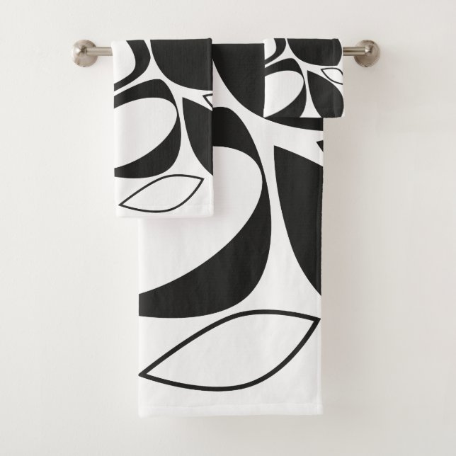 Modern Stylish Black White Abstract Pattern Bath Towel Set (Insitu)