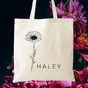Modern Stylish Black & White Botanical Floral Tote Bag