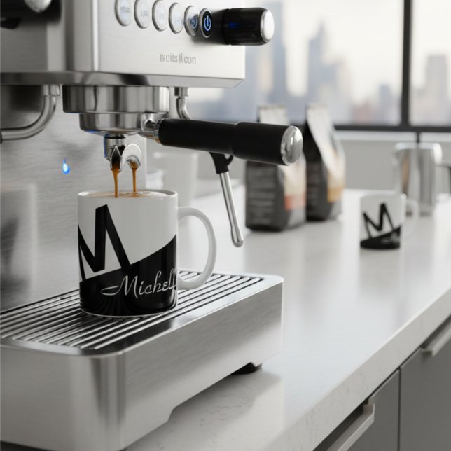 Modern Stylish Black & White Color Block Monogram Coffee Mug (Creator Uploaded)