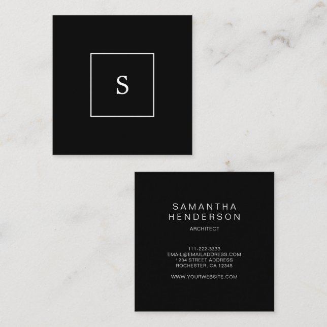 Modern stylish black white professional monogram square business card (Front/Back)