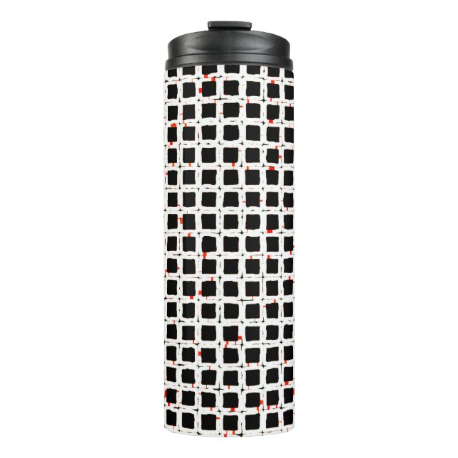 Modern Stylish Black White Red Pattern Chic Thermal Tumbler (Front)