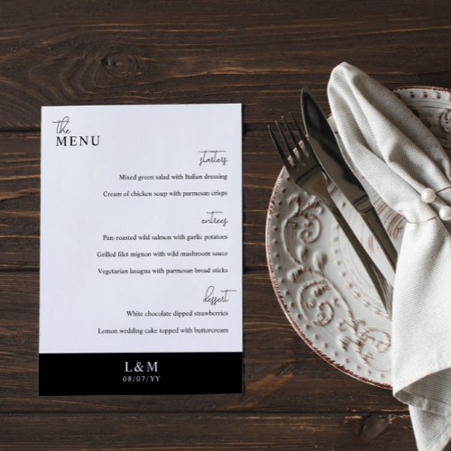 Modern Stylish Black  White Wedding Menu