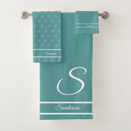  Modern Stylish  Blue and White Monogram Bath  Bath Towel Set