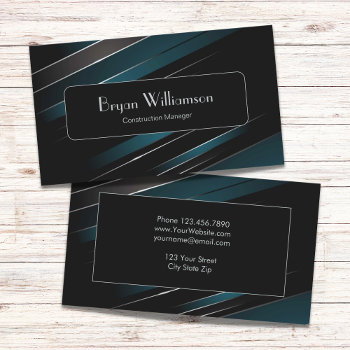 Modern Stylish Blue Black With Silver Metallic Business Card by ConnieSueDesigns at Zazzle