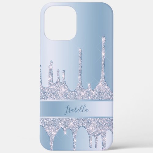 Modern stylish blue glitter drips custom iPhone 12 pro max case