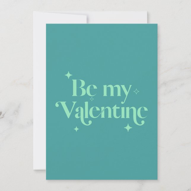Modern Stylish Blue Green Happy Valentines Holiday Card (Front)