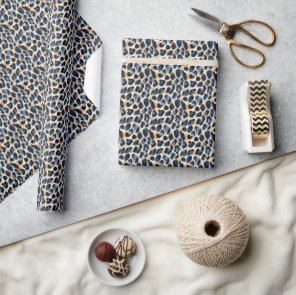 Modern Stylish Blue Leopard Pattern Watercolor Wrapping Paper