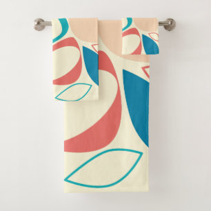 Modern Stylish Blue Peach Teal Abstract Pattern Bath Towel Set