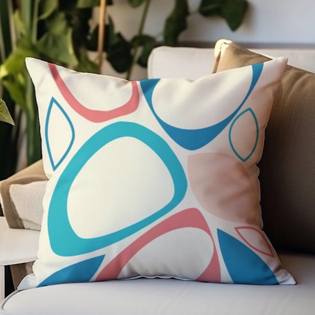 Modern Stylish Blue Peach Teal Abstract Pattern Throw Pillow (Creator Uploaded)