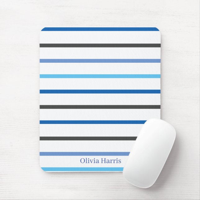 Modern Stylish Blue Stripes Custom Mouse Pad (With Mouse)