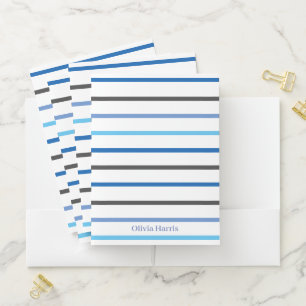 Modern Stylish Blue Stripes Custom Pocket Folder