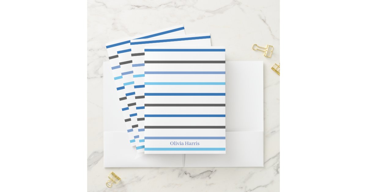 Modern Stylish Blue Stripes Custom Pocket Folder | Zazzle