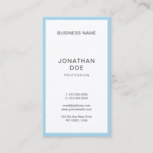 Modern Stylish Blue White Simple Professional Top Business Card