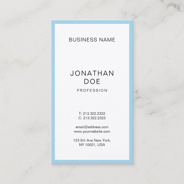 Modern Stylish Blue White Simple Professional Top Business Card (Front)