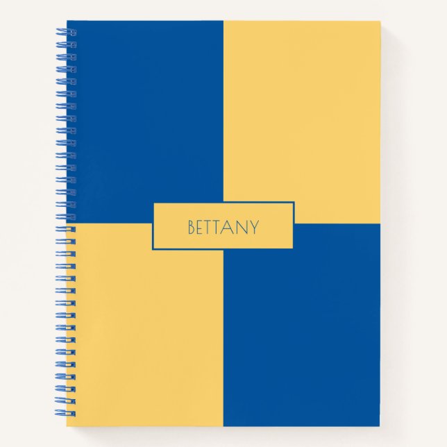 Modern Stylish Blue & Yellow Checkered Notebook (Front)