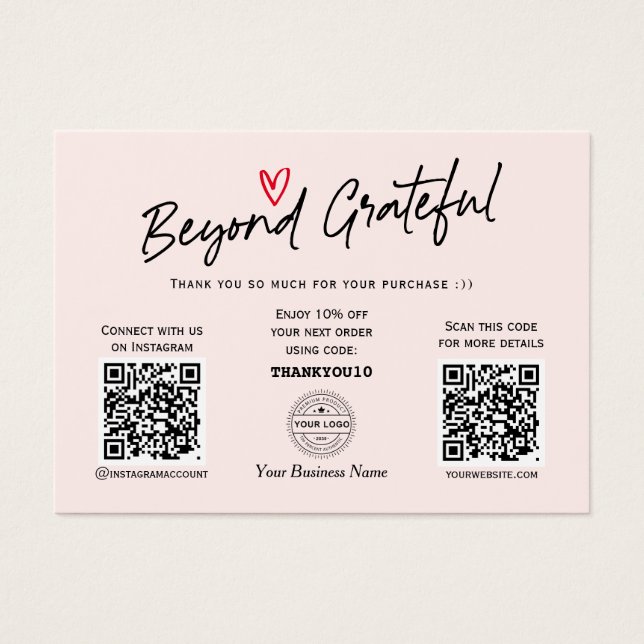 Modern Stylish Blush networking QR code gift card (Front)