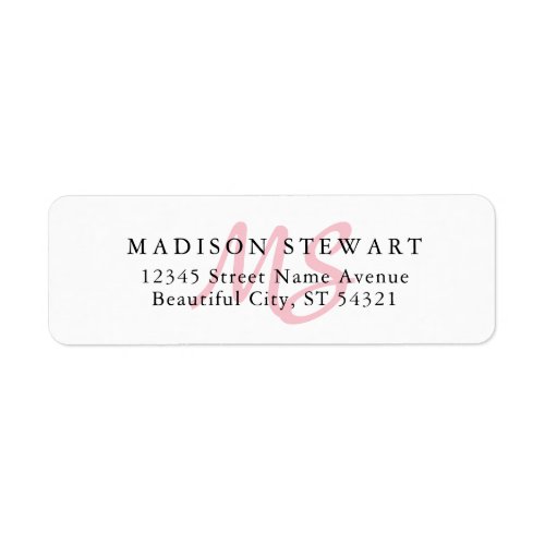 Modern Stylish Blush Pink Brush Script Monogram Label