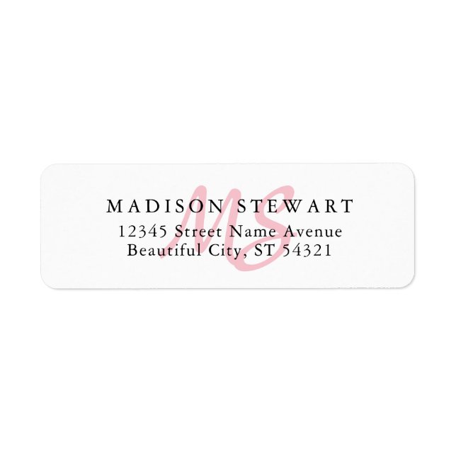 Modern Stylish Blush Pink Brush Script Monogram Label (Front)