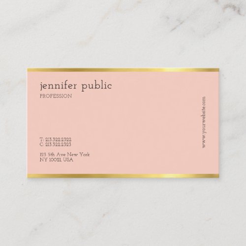 Modern Stylish Blush Pink Gold Professional Simple Business Card