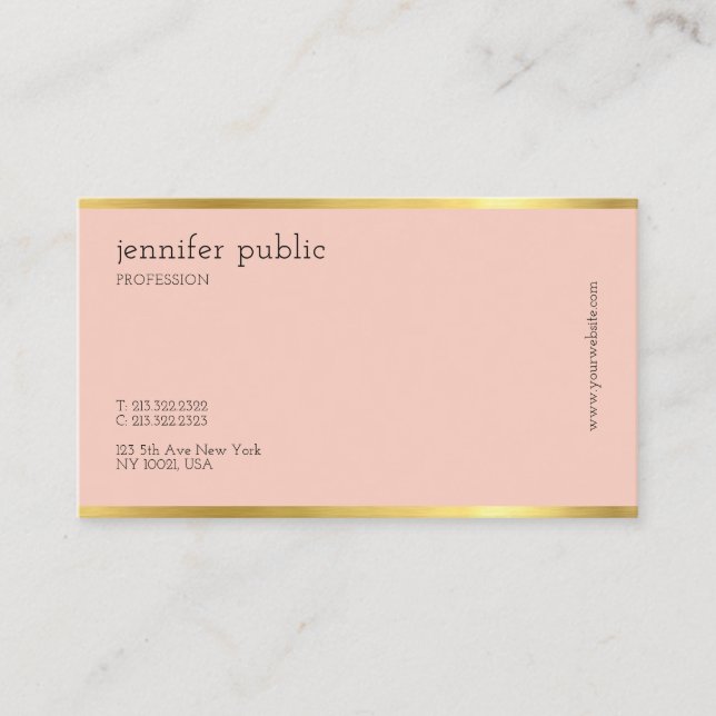 Modern Stylish Blush Pink Gold Professional Simple Business Card (Front)