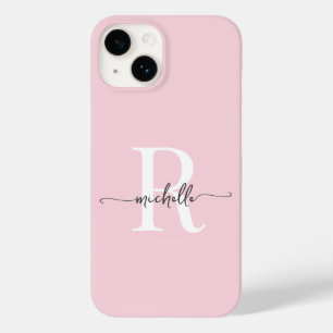Modern Stylish Blush Pink Script Monogram Initial Case-Mate iPhone 14 Case