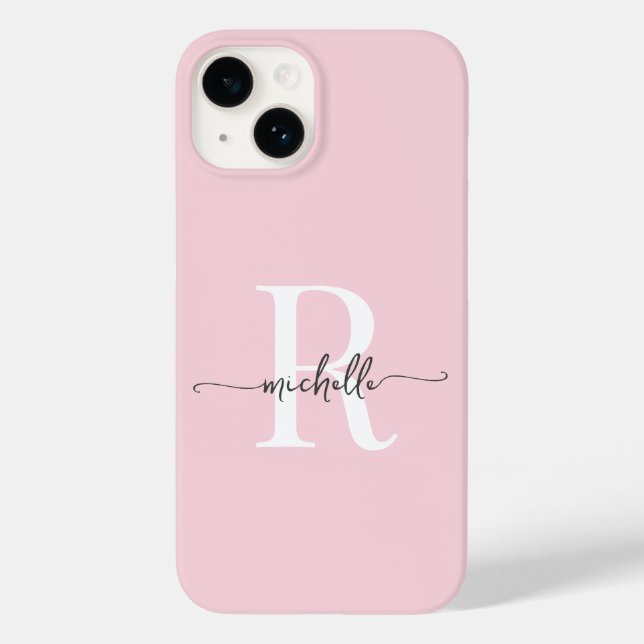 Modern Stylish Blush Pink Script Monogram Initial Case-Mate iPhone Case (Back)