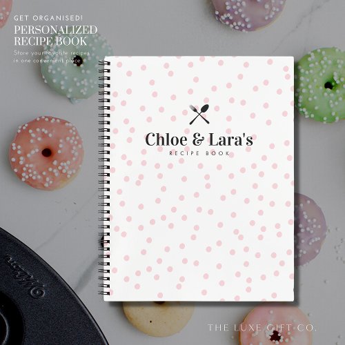 Modern Stylish Blush Polka Dot Blank Recipe Book