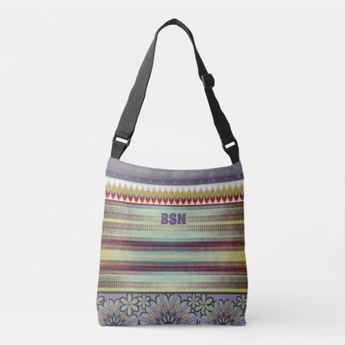 Modern stylish bohemian tote bag initials template