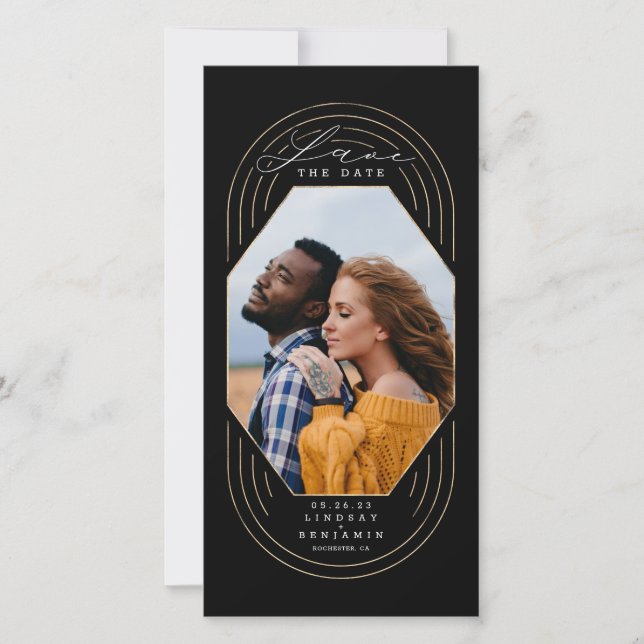 Modern Stylish Boho Gold Black Save The Date Photo (Front)