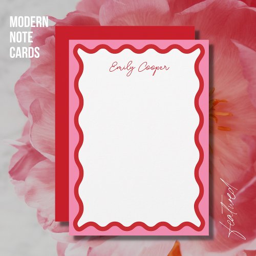 Modern Stylish Bold Wavy Red and Pink Note Card