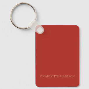Modern Stylish Brick Red Trendy Minimalist Name Keychain