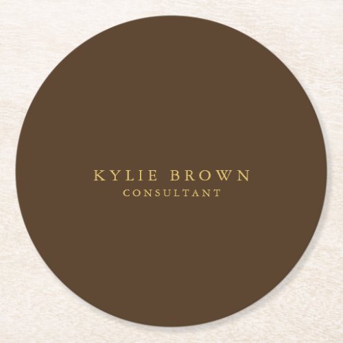 Modern Stylish Brown Gold Professional Round Paper Coaster