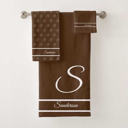  Modern Stylish Brown n White Monogram Bath Towel Set