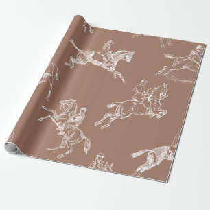 Modern Stylish Brown White Horseback Riding Toile Wrapping Paper
