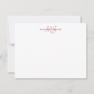 Modern Stylish Brush Script Blush Pink Monogram Note Card