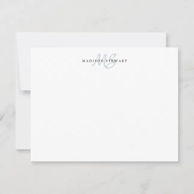 Modern Stylish Brush Script Gray Monogram Classic Note Card | Zazzle