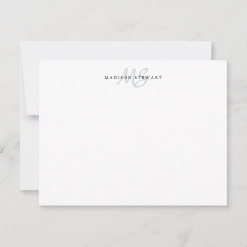 Modern Stylish Brush Script Gray Monogram Classic Note Card