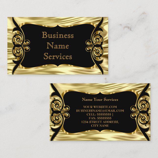 Modern Stylish Business Deco Gold Black Business Card (Front/Back)