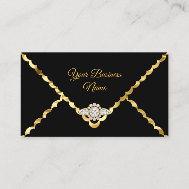 Modern Stylish Business Gold Black Diamond gem Business Card (Front)
