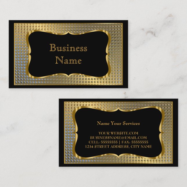 Modern Stylish Business Gold Black Metal Look Business Card (Front/Back)