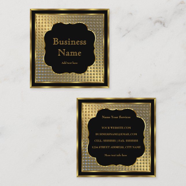 Modern Stylish Business Gold Black Metal Look Square Business Card (Front/Back)