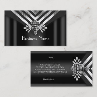 Modern Stylish Business Silver Black Stripe Hinge Card
