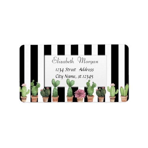 Modern Stylish Cactus Black Stripe Label
