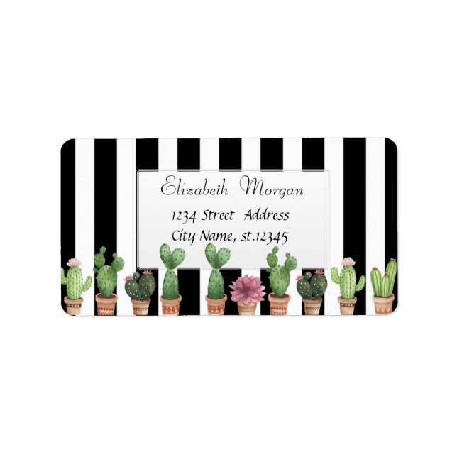 Modern Stylish Cactus Black Stripe Label (Front)