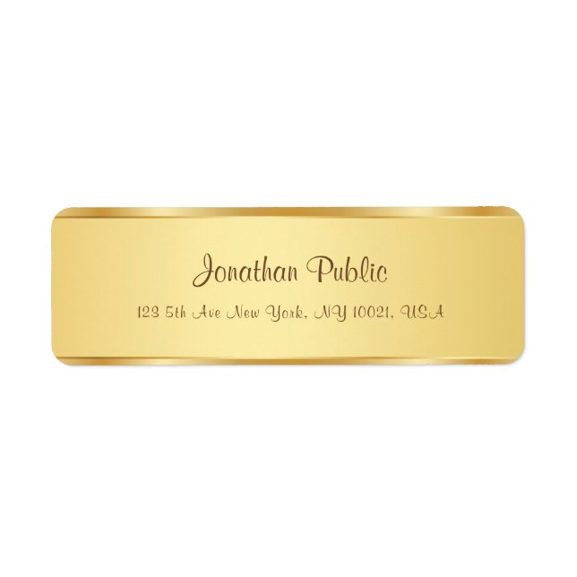 Modern Stylish Calligraphed Script Name Text Gold Label (Front)